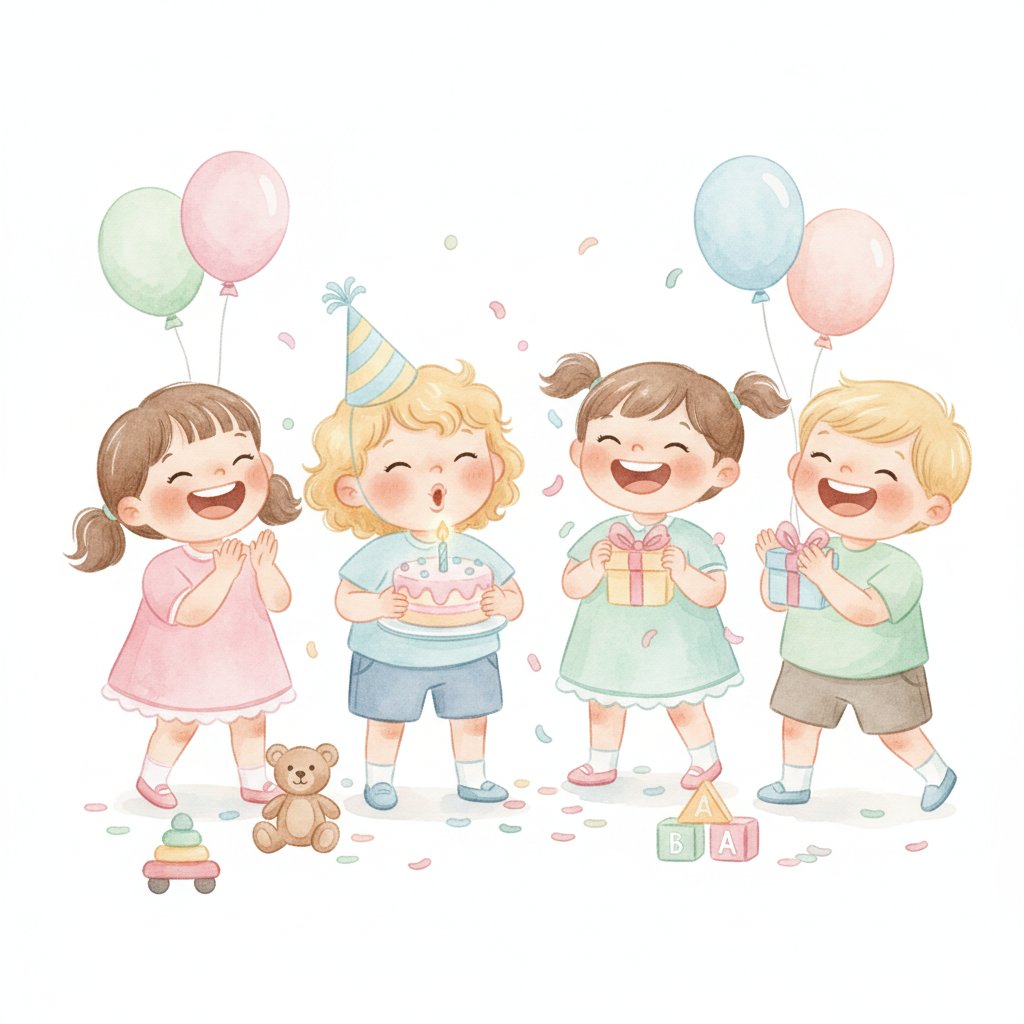 Cheerful preschoolers playing happily together at a birthday party