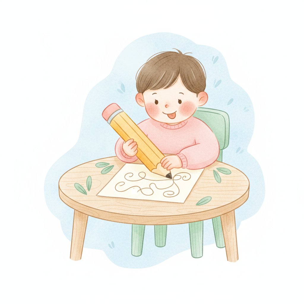A focused child gripping a pencil and carefully writing on paper