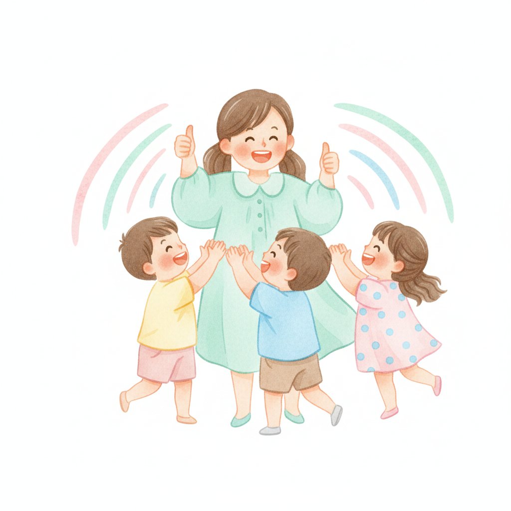 A teacher and children clapping out syllables in a playful rhyming game