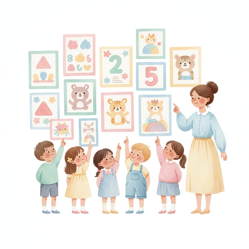 Cheerful classroom wall filled with colourful educational posters and happy children