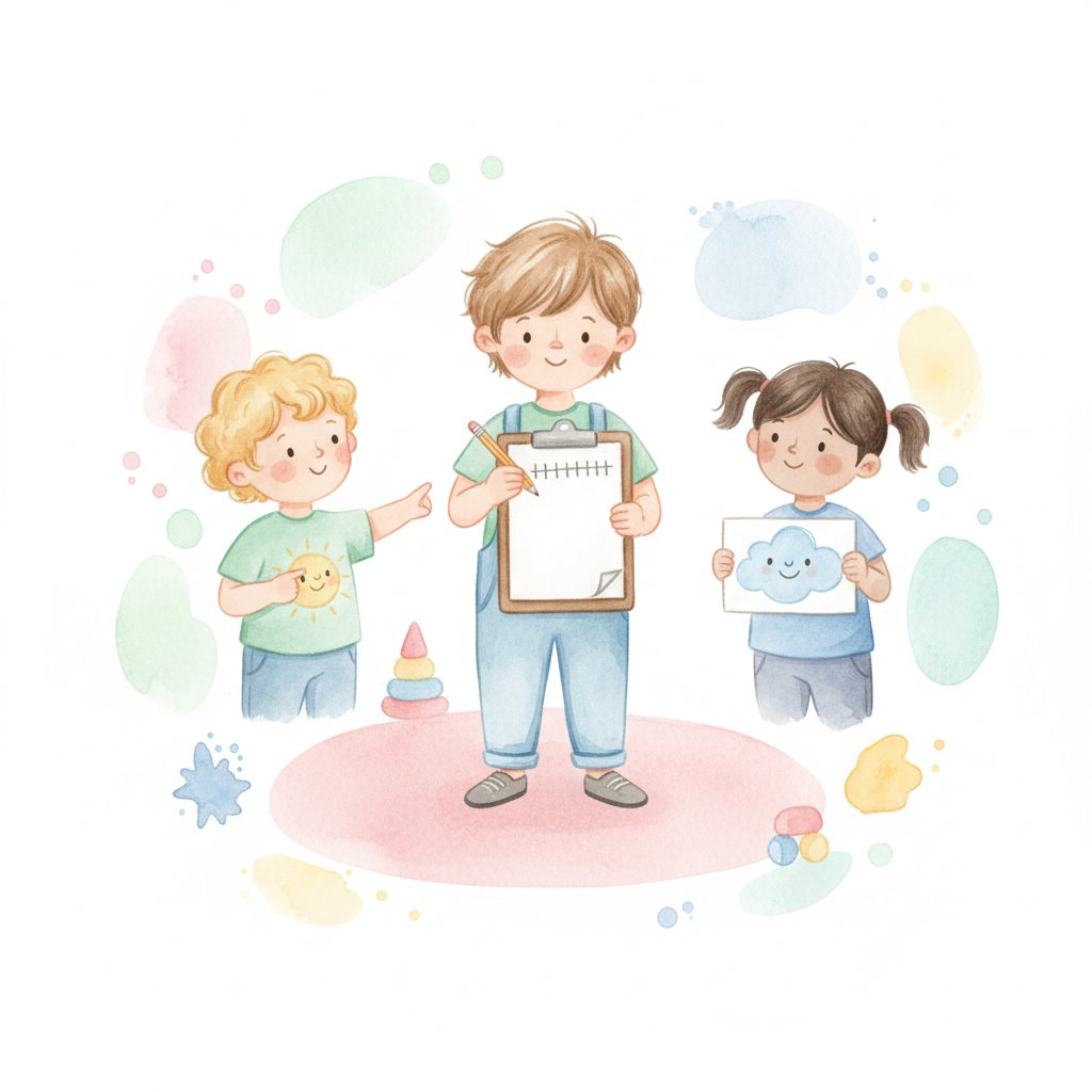 A child with a clipboard surveying friends and making tally marks