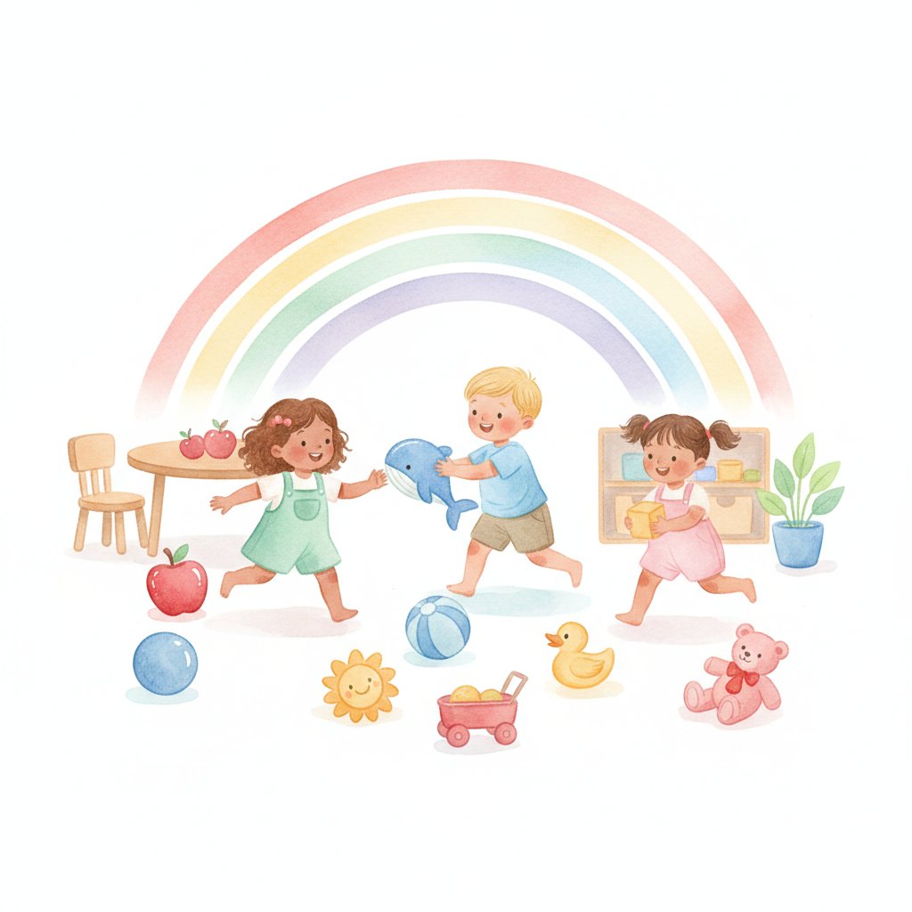 Children on a rainbow color scavenger hunt