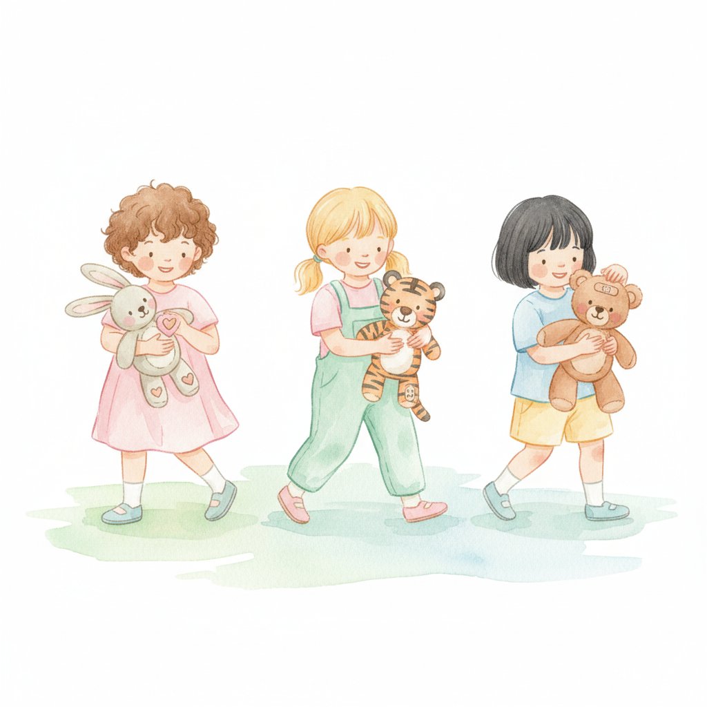 Children carrying toy animals to safety on a kindness rescue mission