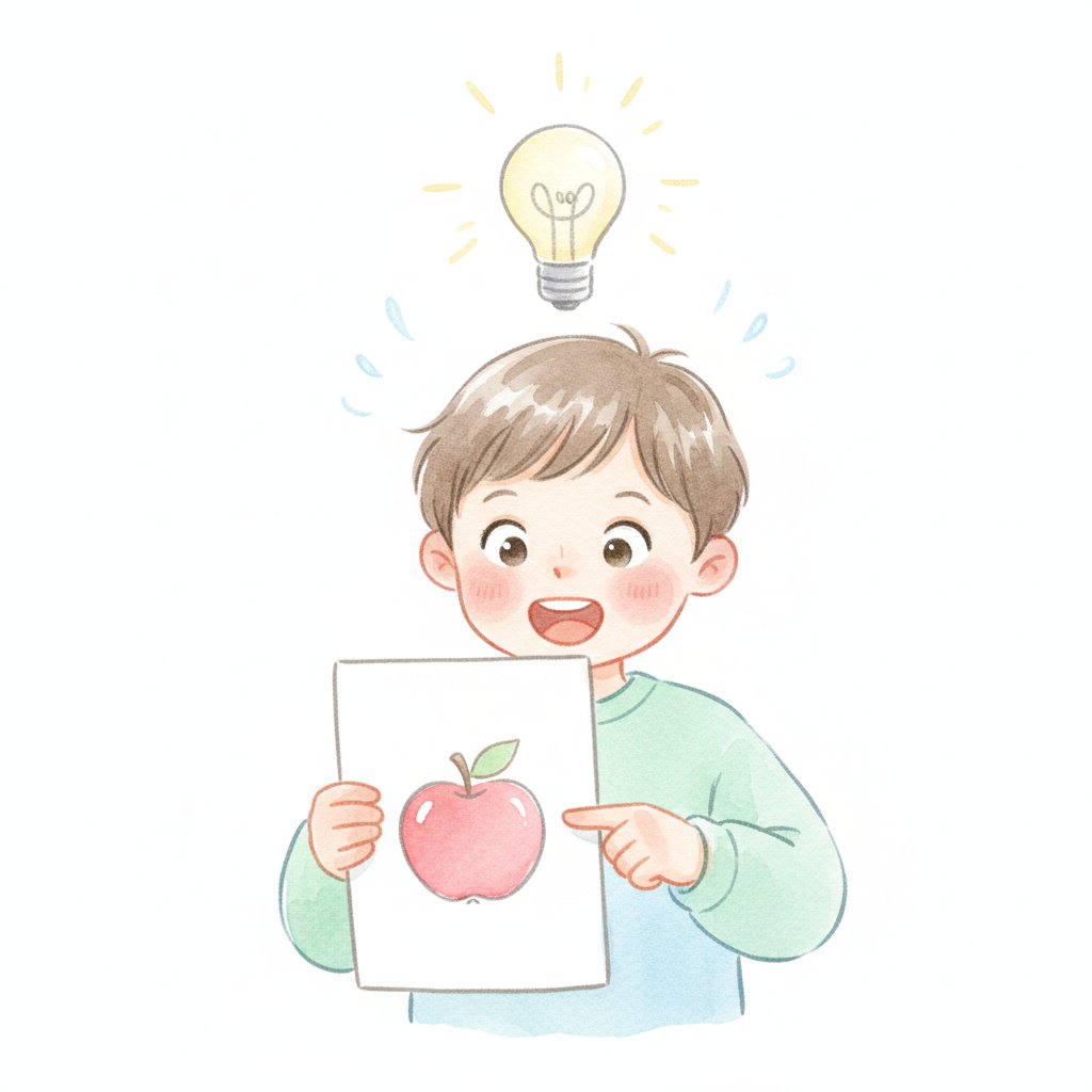 A child having an aha recognition moment with a learning card