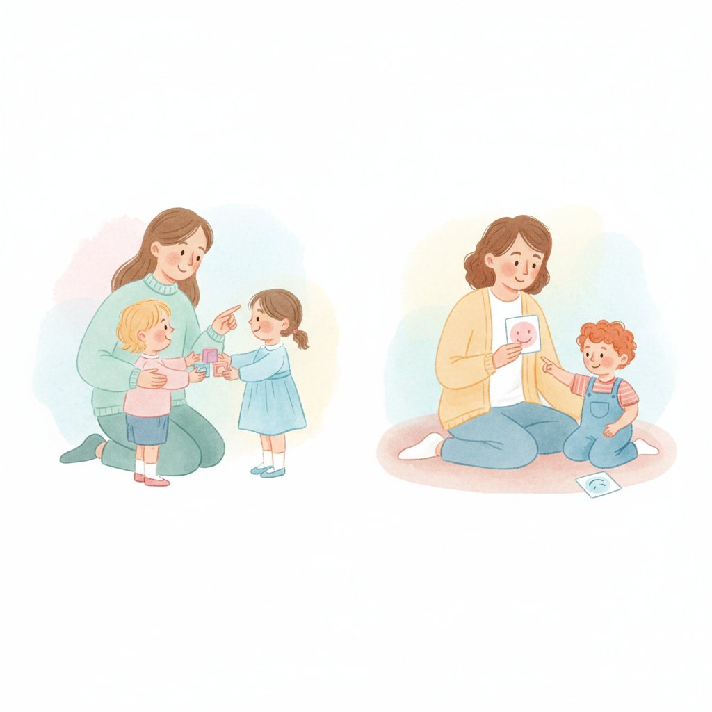 Teacher noticing a kind gesture and a parent doing an emotion check-in at home