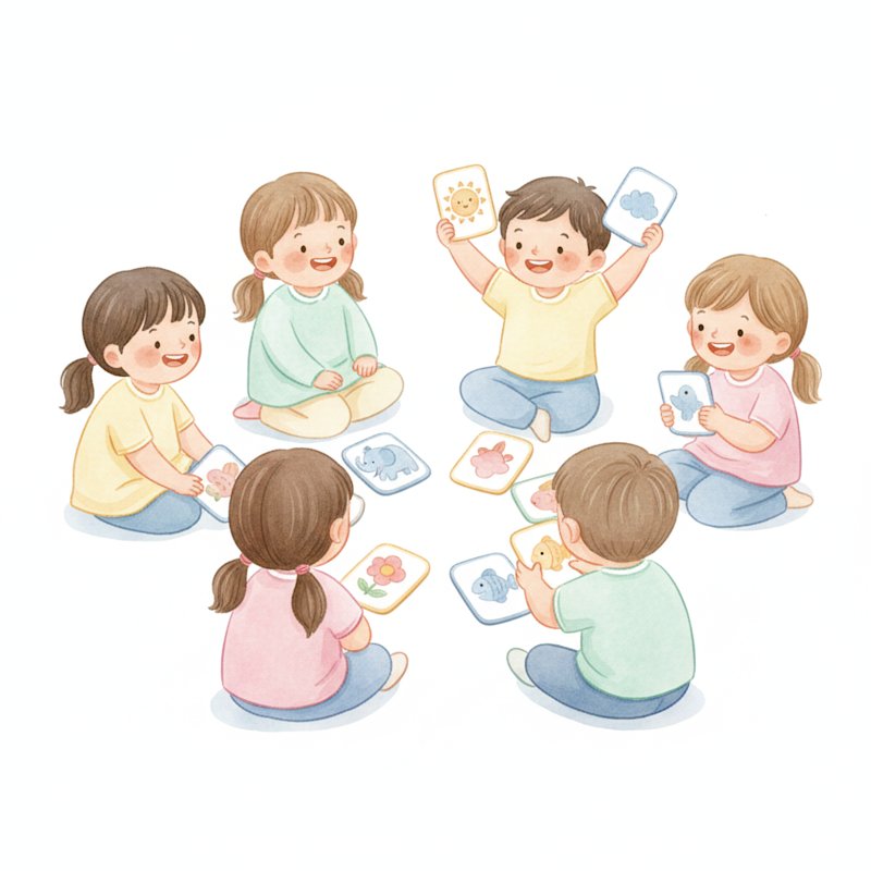 Cheerful preschoolers playing a memory matching card game on the floor