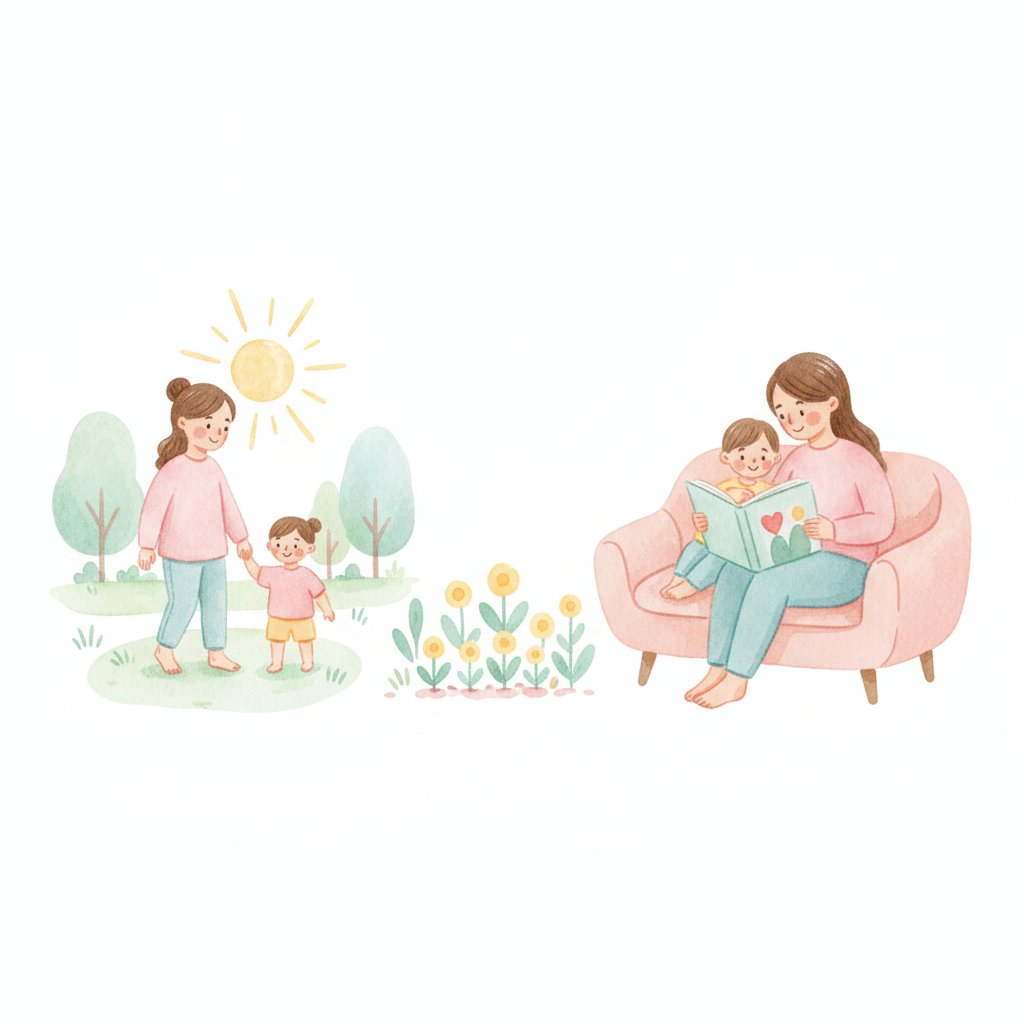 Parent and child reading aloud together on a couch