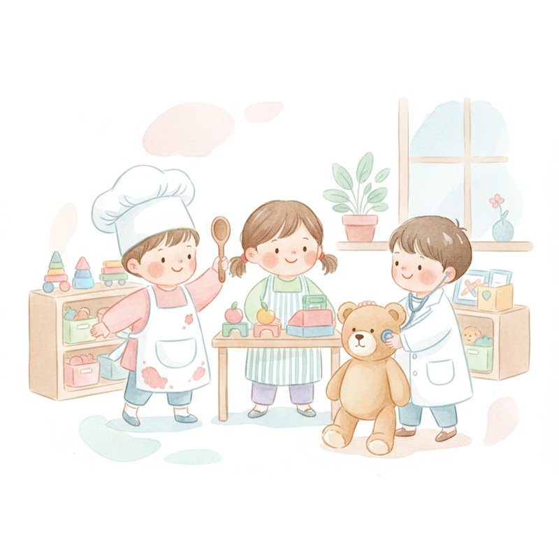 Children in dress-up costumes acting out pretend roles together