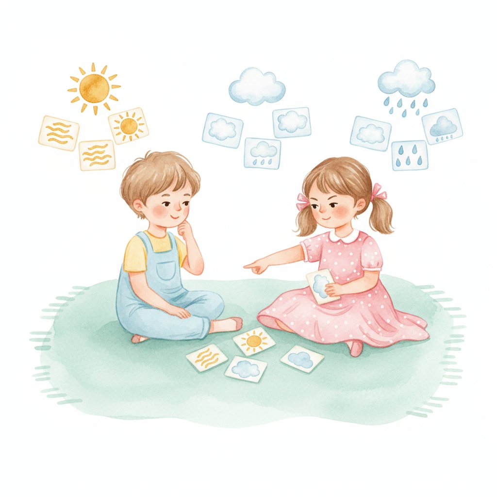 Children sorting weather picture cards into groups