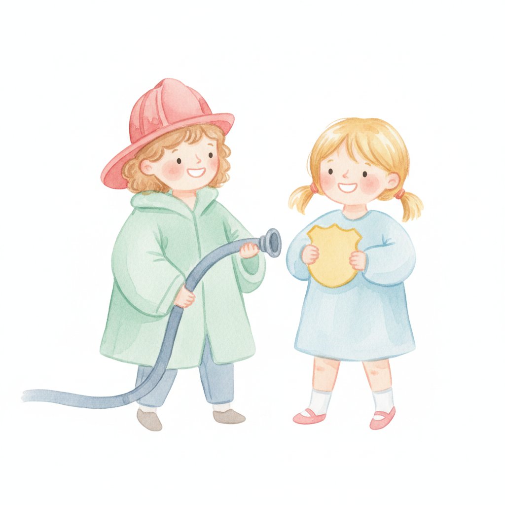 Children pretending to be a firefighter and a police officer