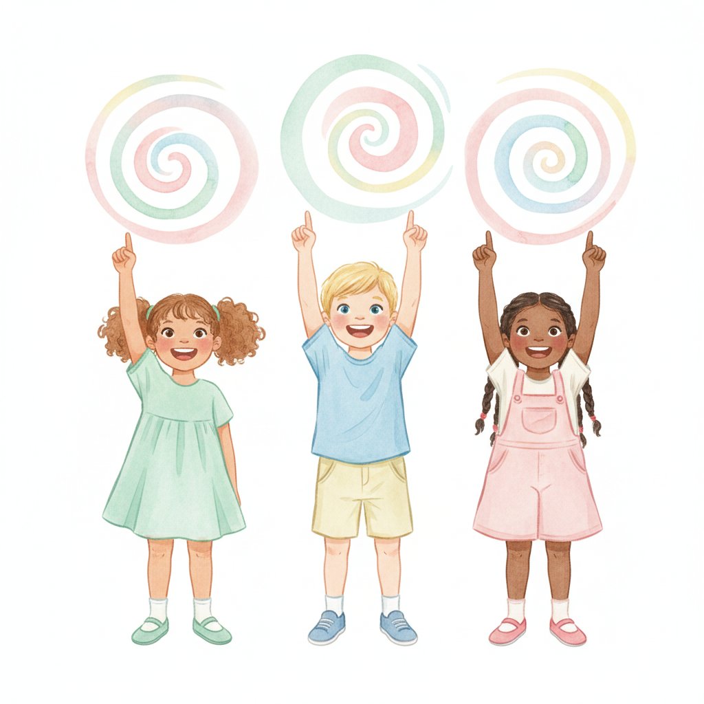 Children drawing big swirls in the air with their fingers