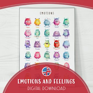 monster-emotions-poster-chart-watercolor - Image 1