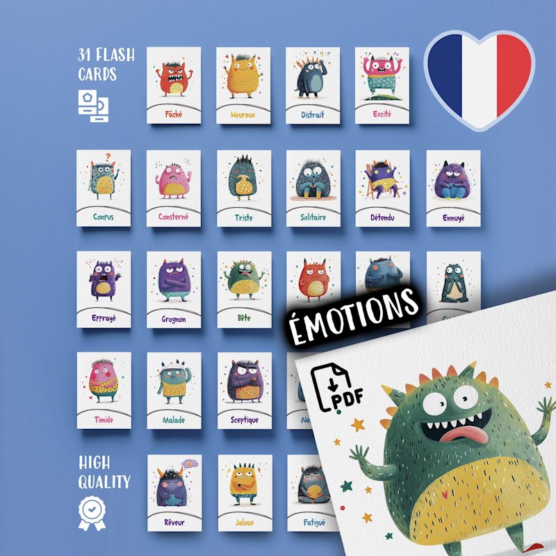 french-monster-emotion-flashcards-sel - Image 1