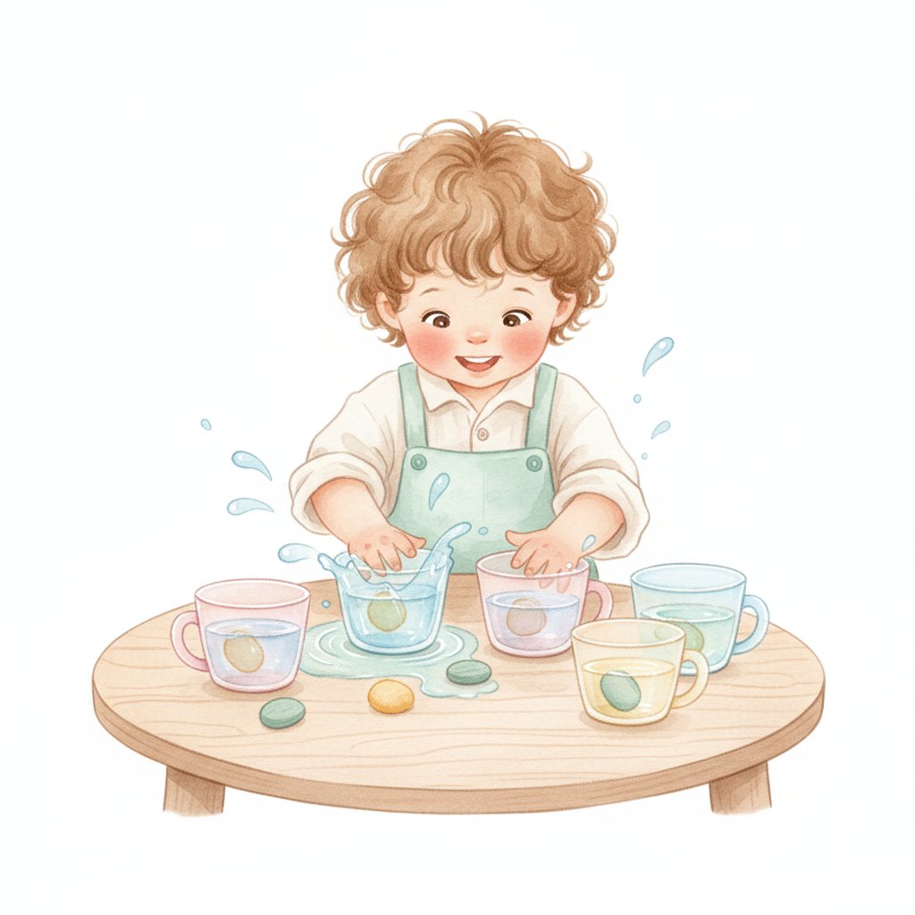 Child exploring materials independently at a table
