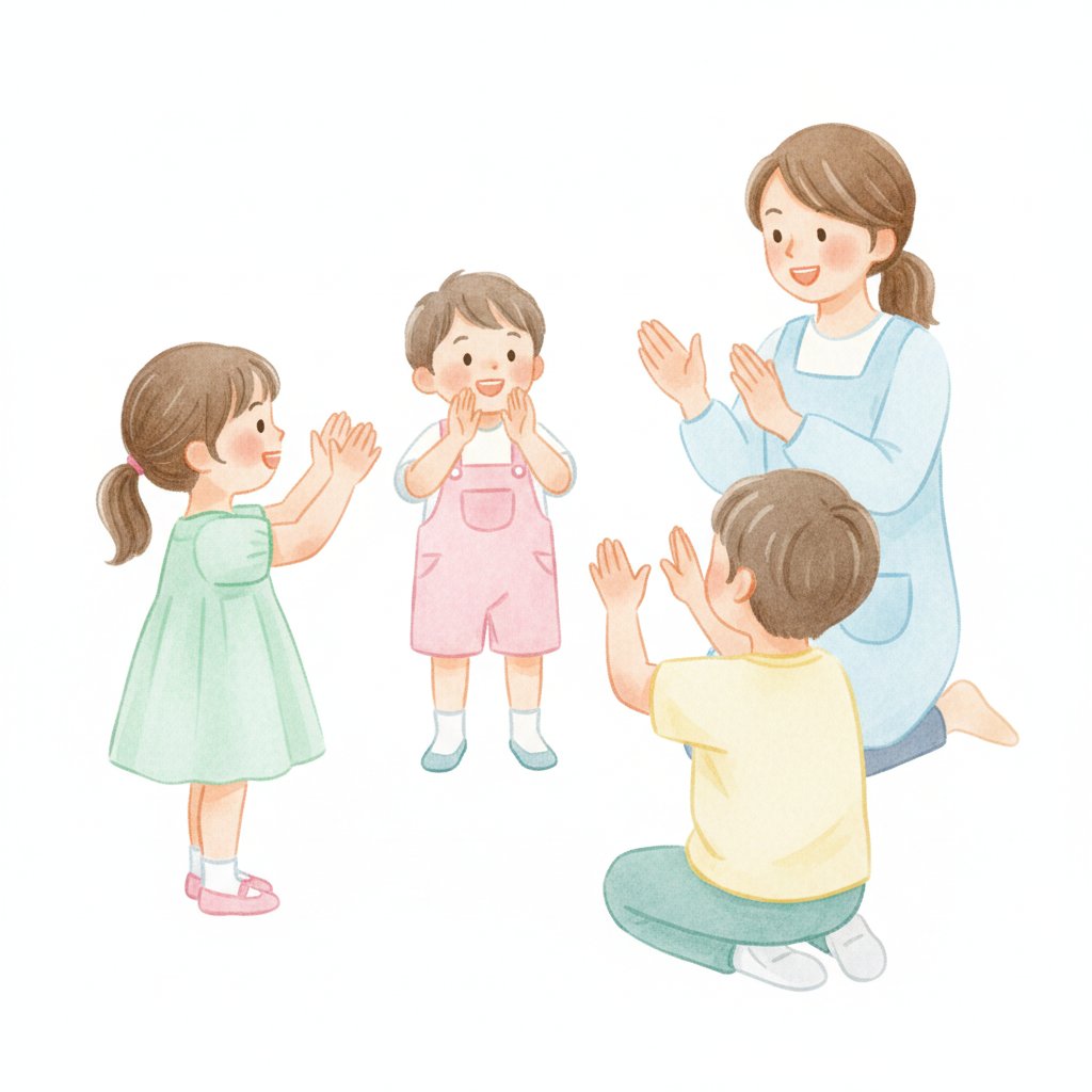 preschoolers clapping a rhythm together while looking at their teacher