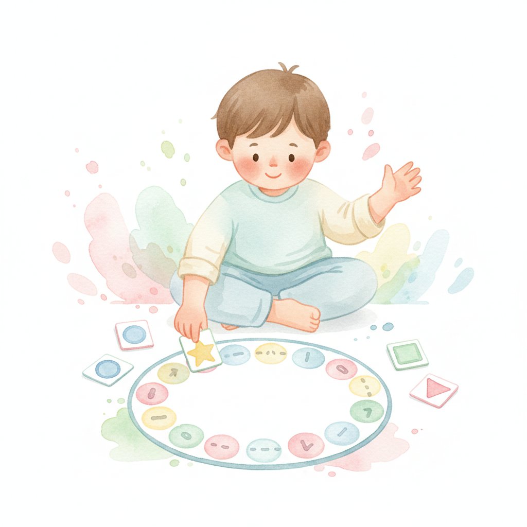 a preschooler matching colorful cards and counting spaces on a game board