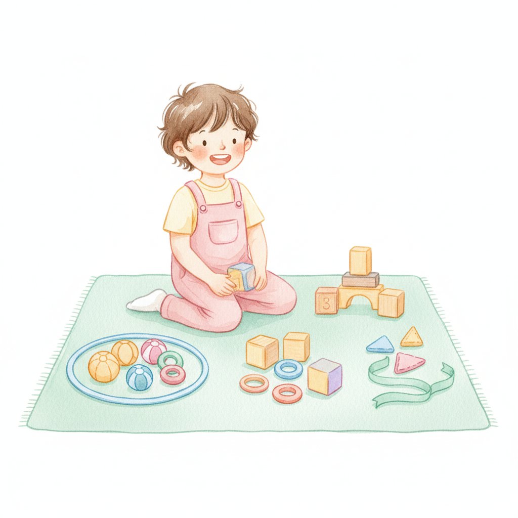 Child sorting toys by shape on the floor