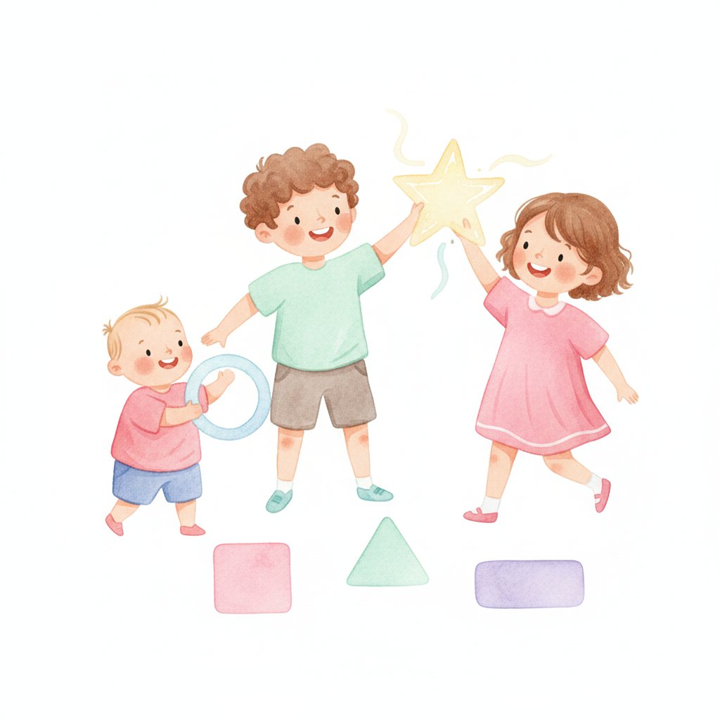 Children of different ages exploring basic shapes together