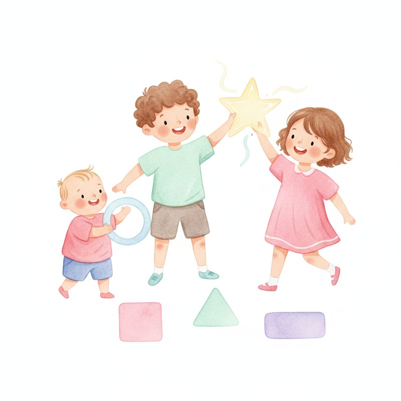 Children of different ages exploring basic shapes together