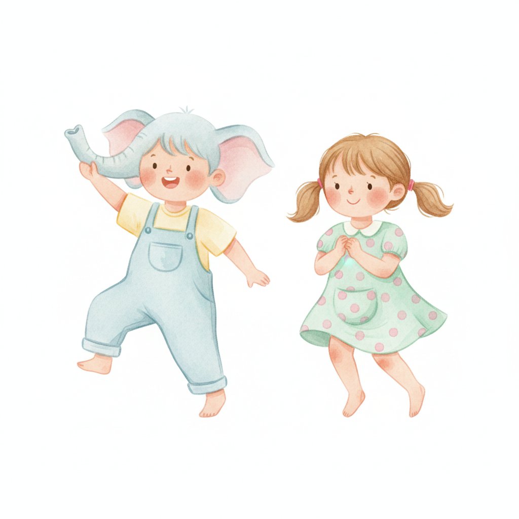 Children moving like an elephant and a kangaroo