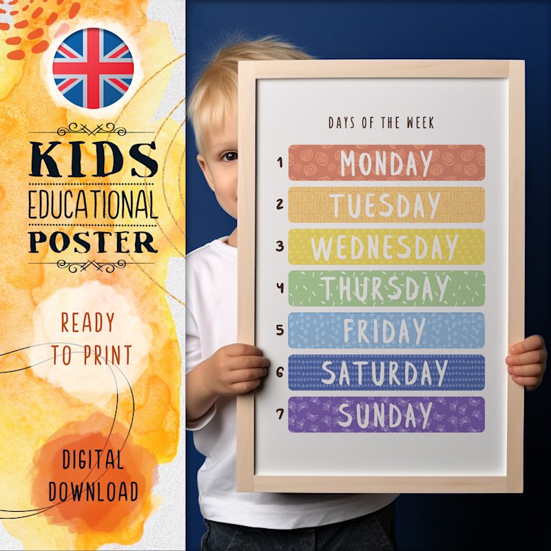 days-of-the-week-poster-watercolor-kids - Image 1