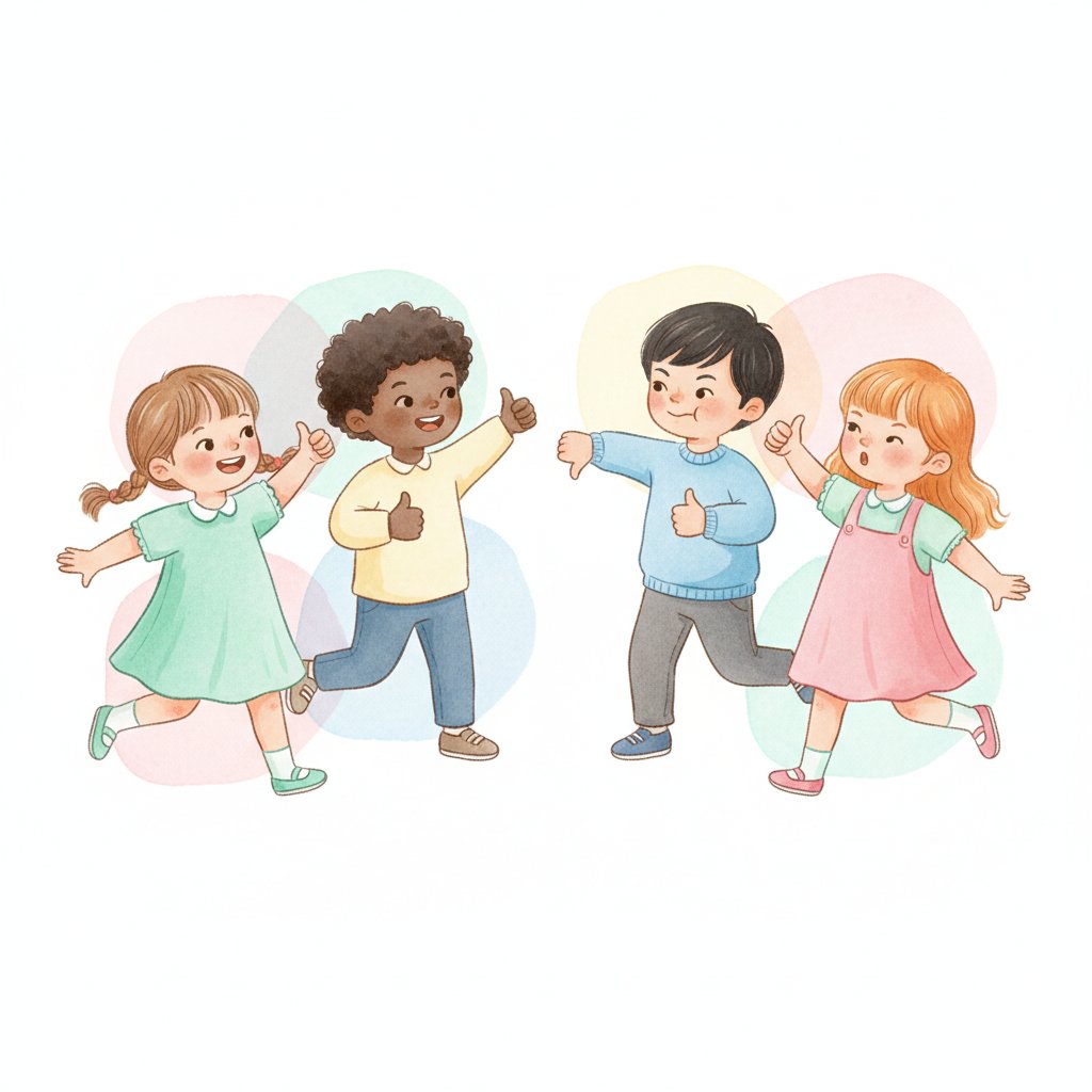Children voting with thumbs up and thumbs down to share opinions