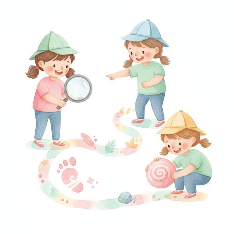 Children playing detective examining clues with a magnifying glass