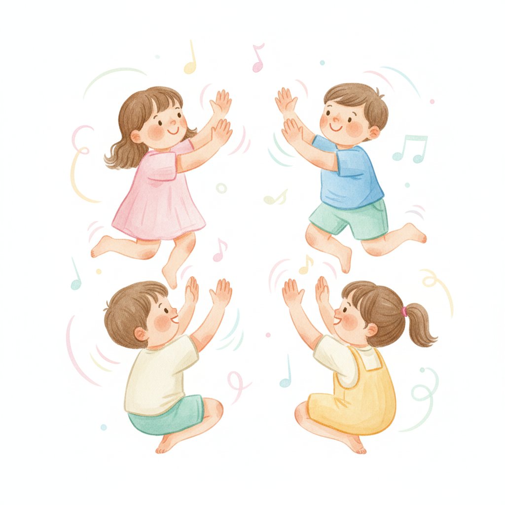 Young children playing a clapping rhythm memory game together