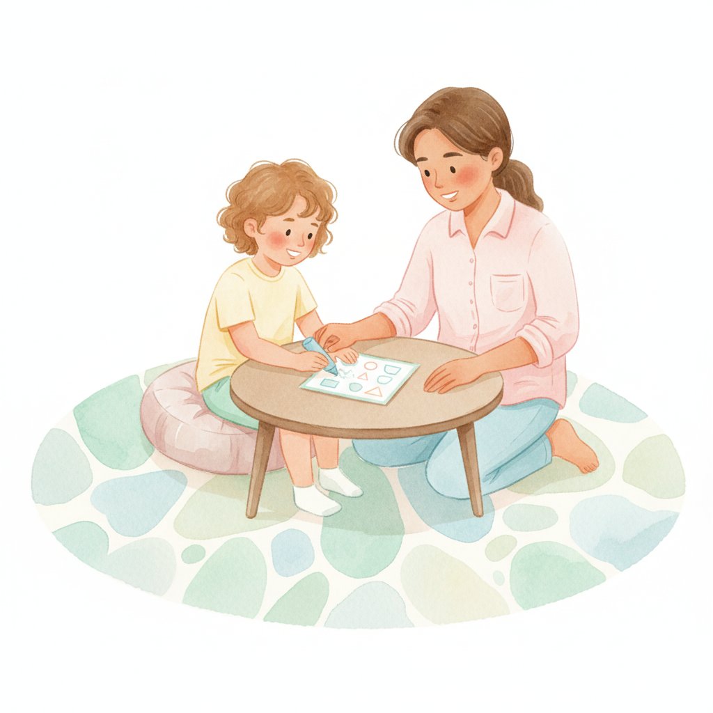 A child and parent doing a short printable activity on a summer morning