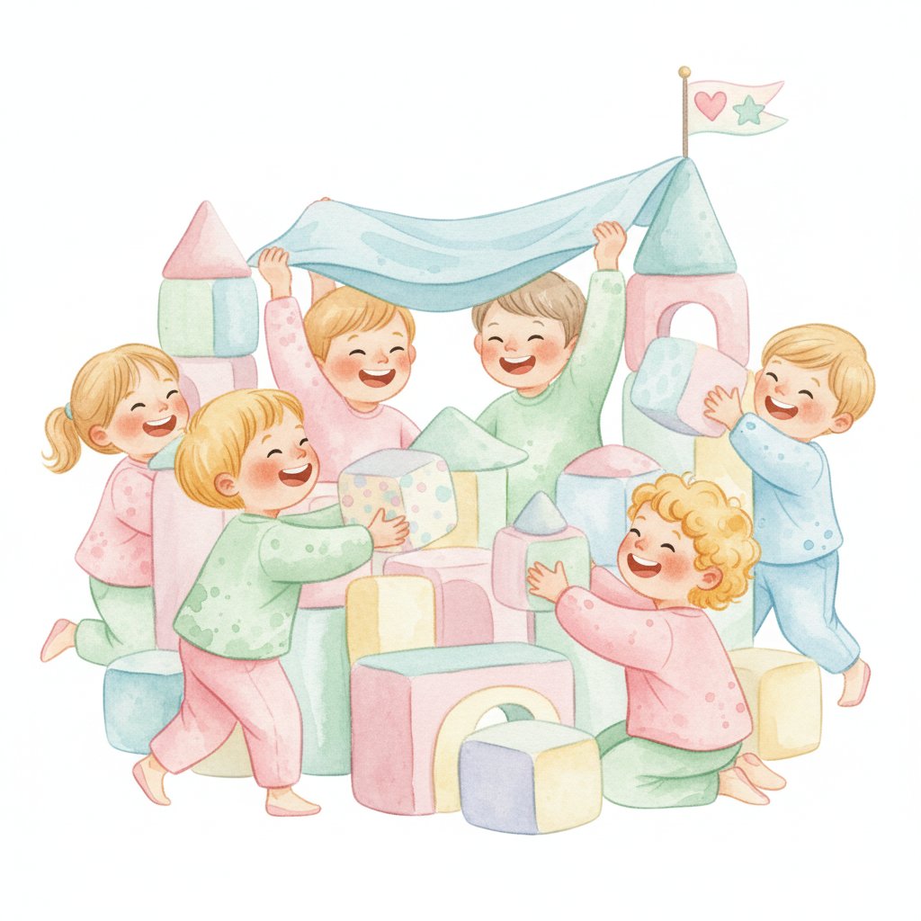 Children cooperating happily toward a shared goal
