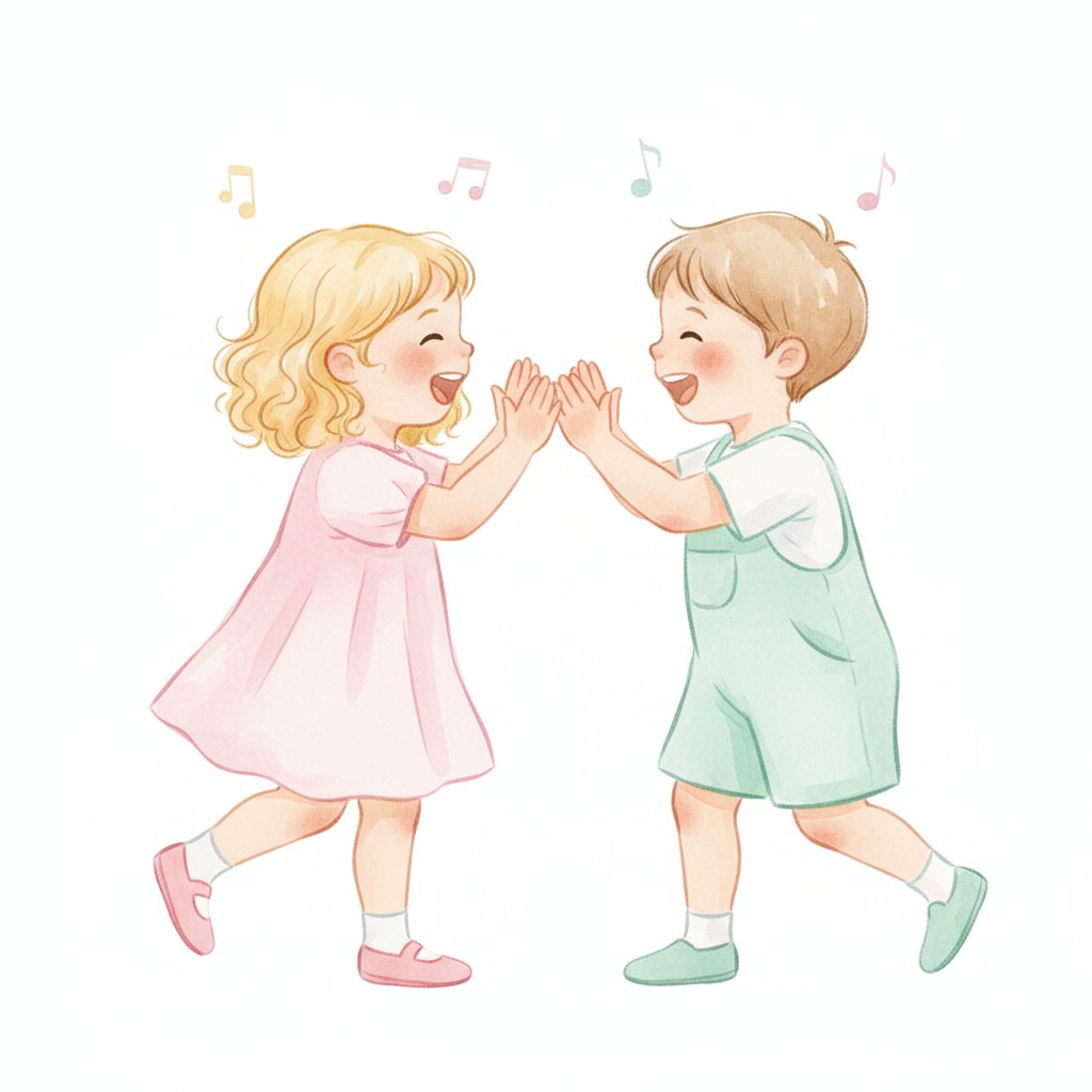 Watercolor illustration of two children clapping in a sound game