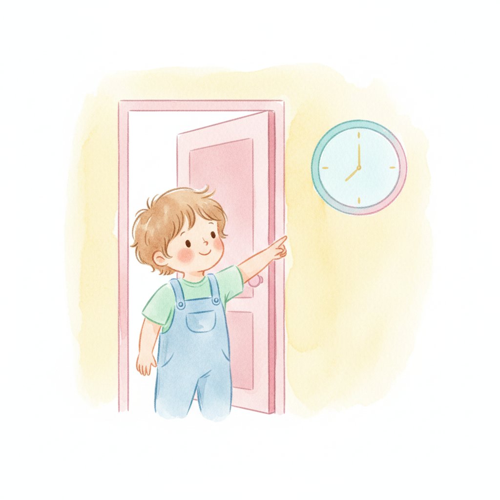 Watercolor of a child discovering shapes around the house