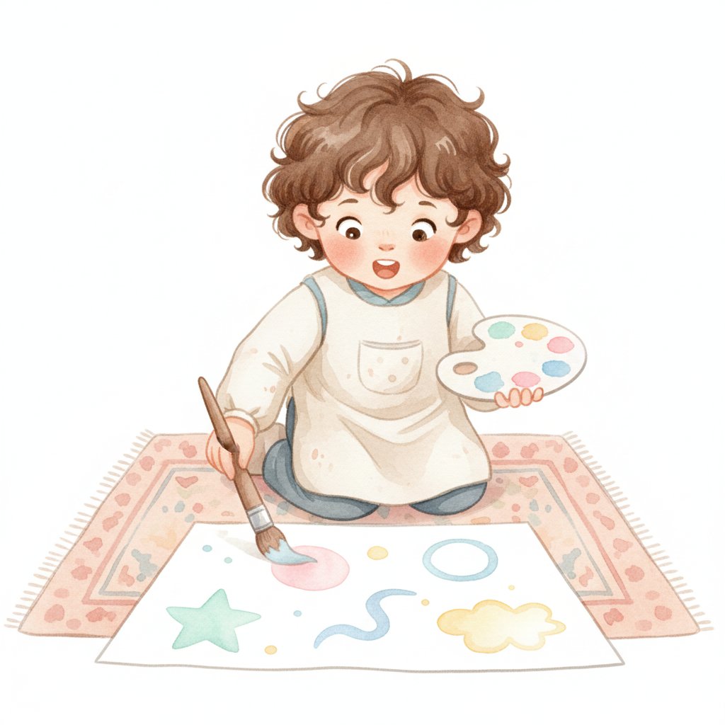 Child revealing hidden shapes with watercolor paint
