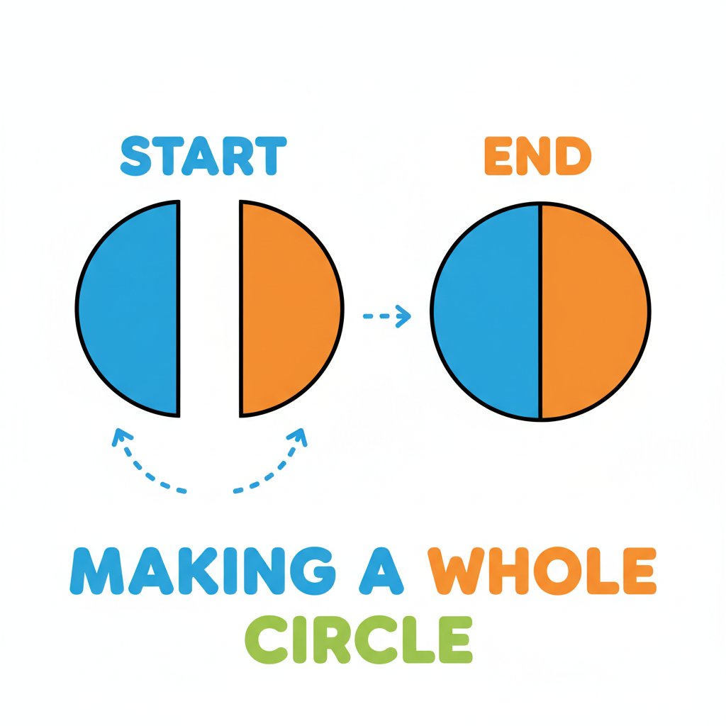 Shape assembly diagram showing two semicircles forming a circle
