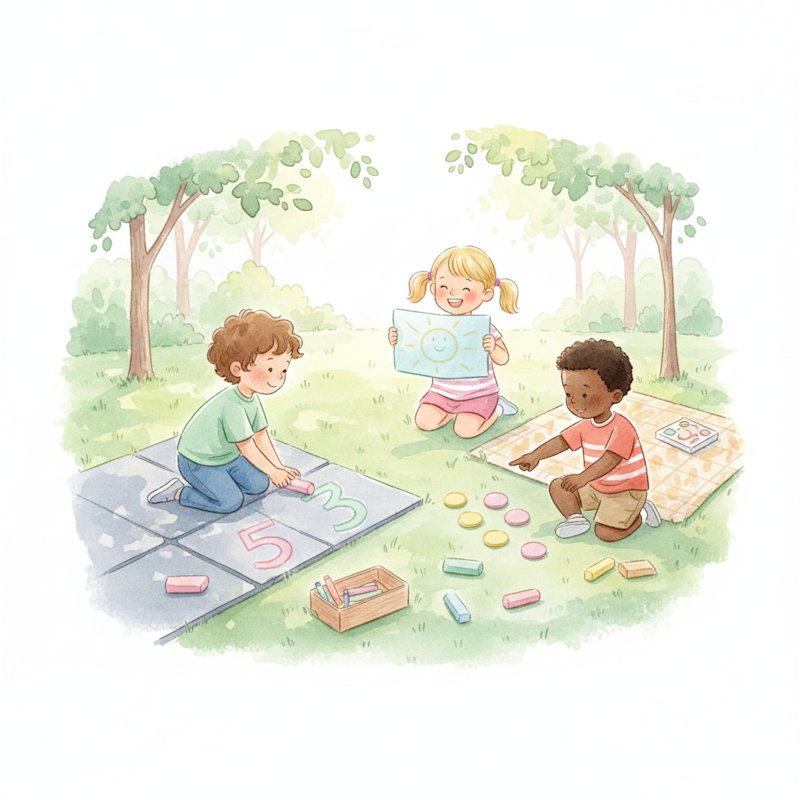 Children doing playful summer learning outdoors