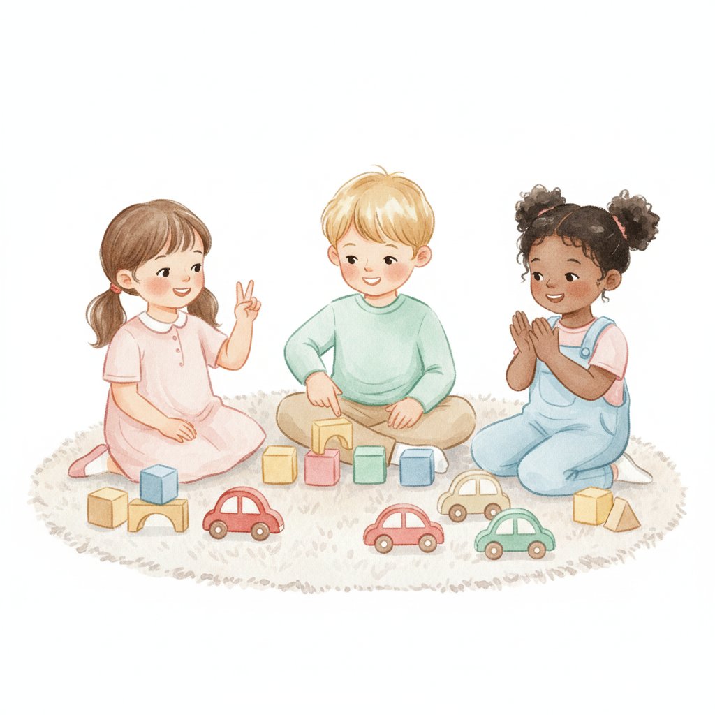 Children counting toys and blocks together during play