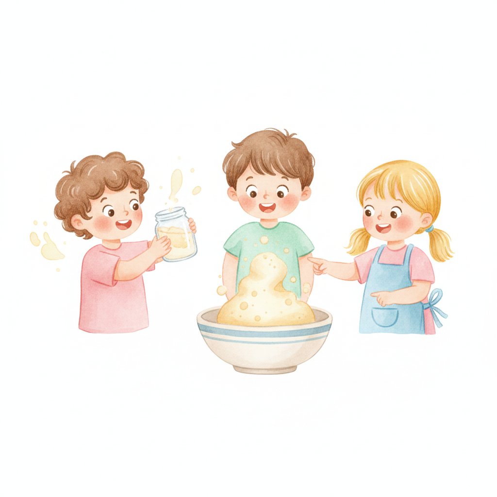 Children shaking a jar of cream to make butter in a kitchen science experiment