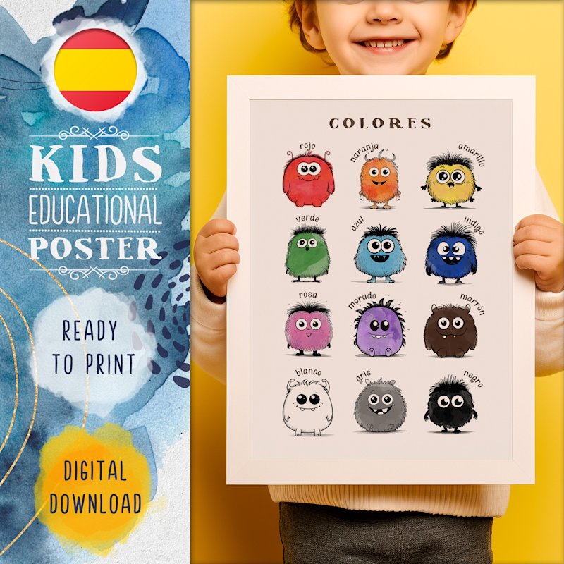 spanish-colors-poster-cute-monsters - Image 1