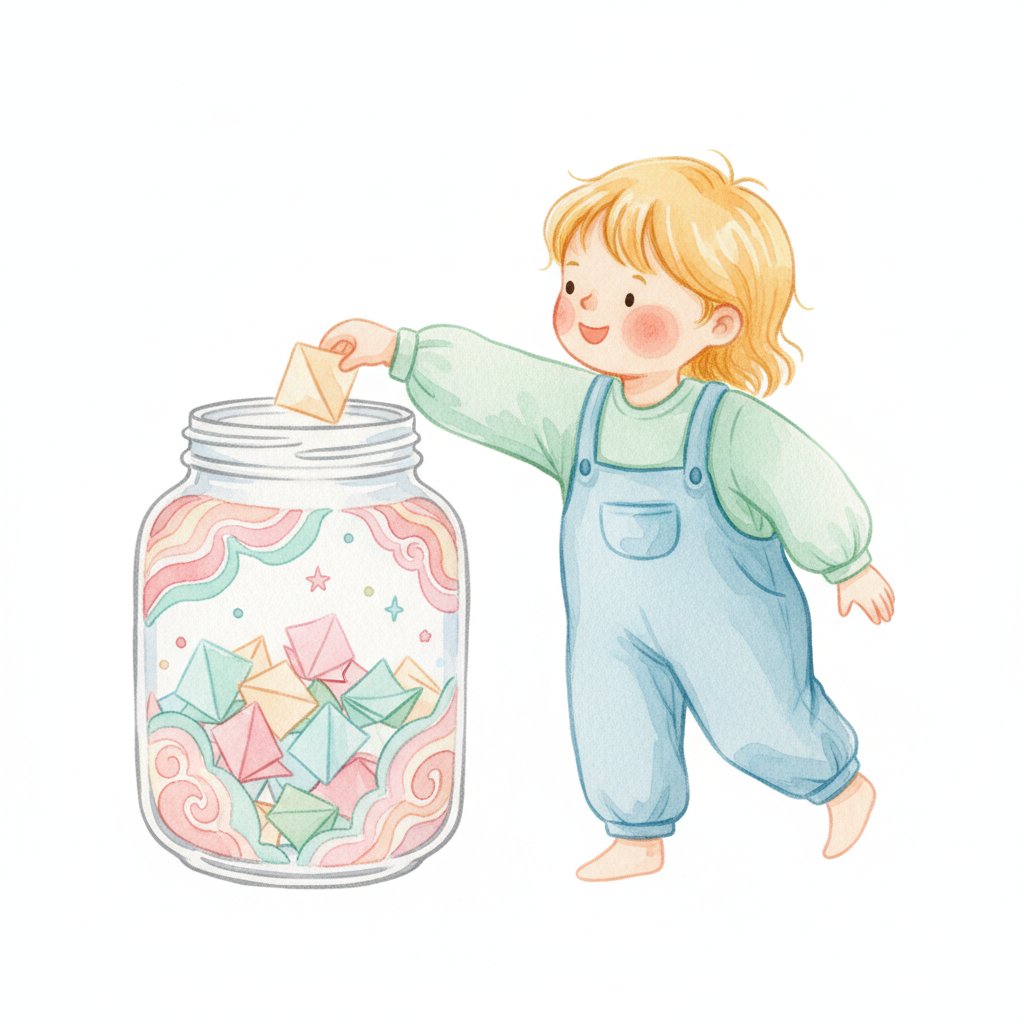 A brave child reaching into a jar to pick a folded challenge slip