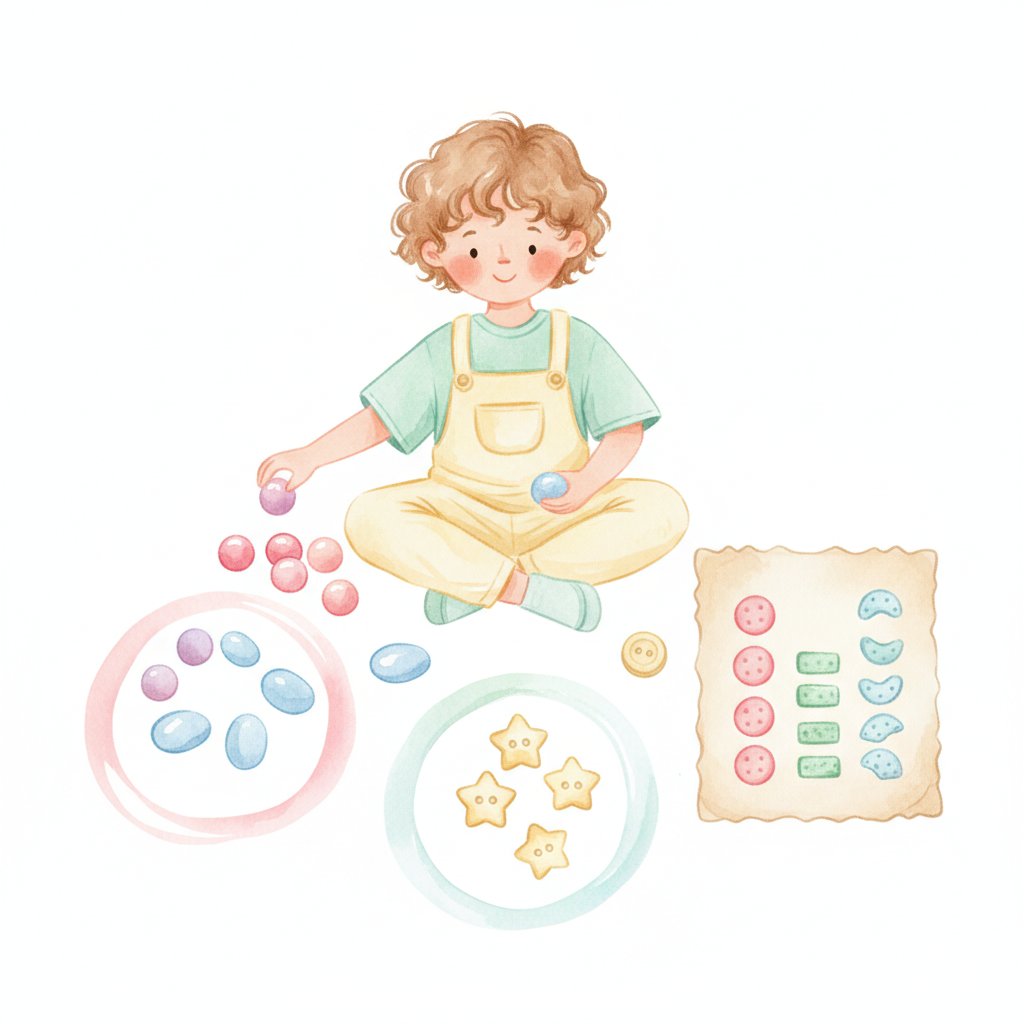 Child counting and graphing colorful objects
