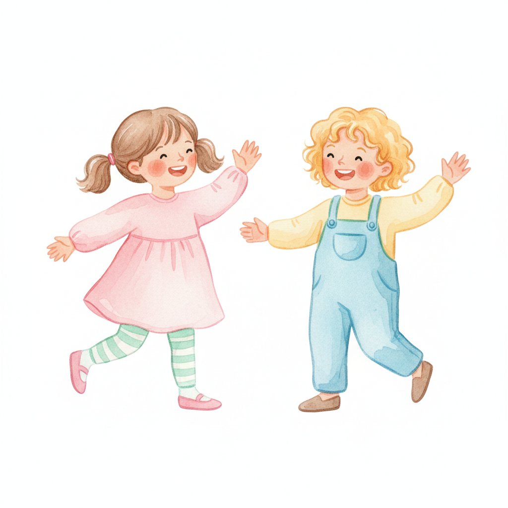 Two children warmly waving and greeting each other as new friends
