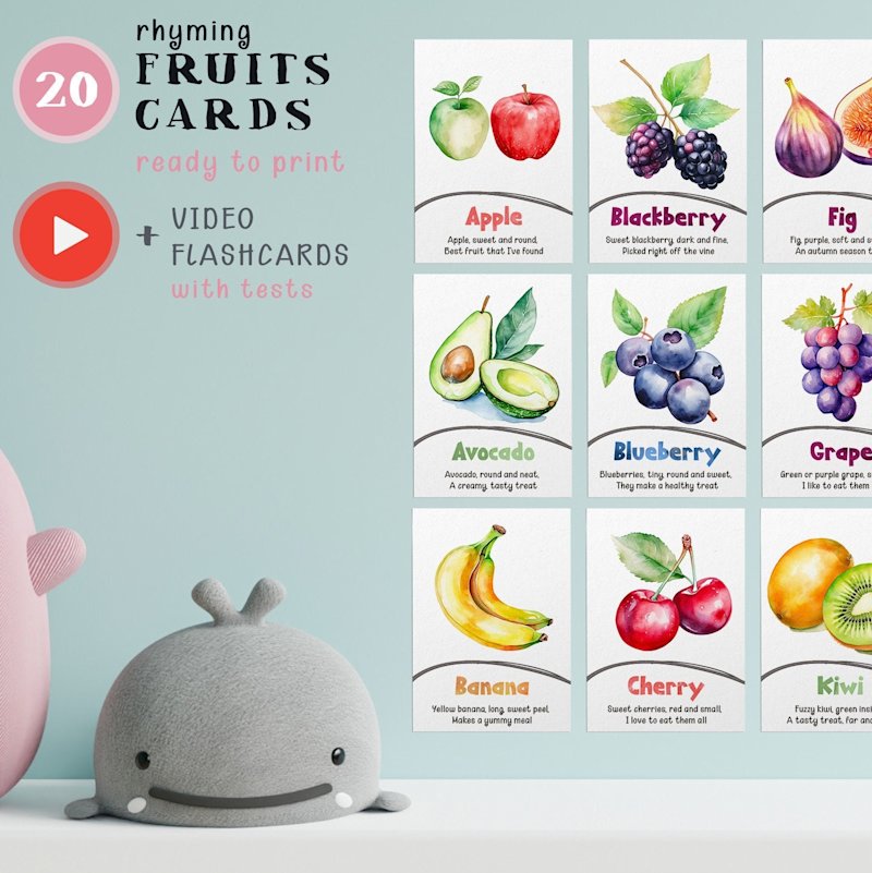 fruits-flashcards-rhymes-kids-printable - Image 1