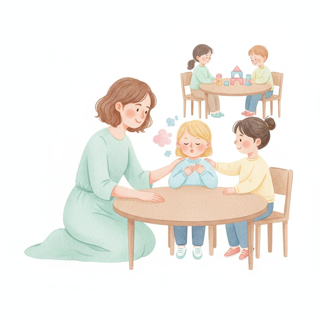 Teacher helping young students work through big feelings during a lesson