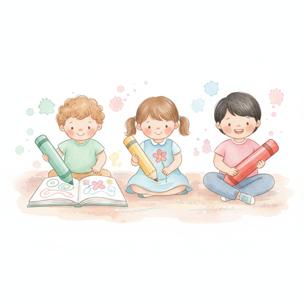 Children of different ages coloring side by side