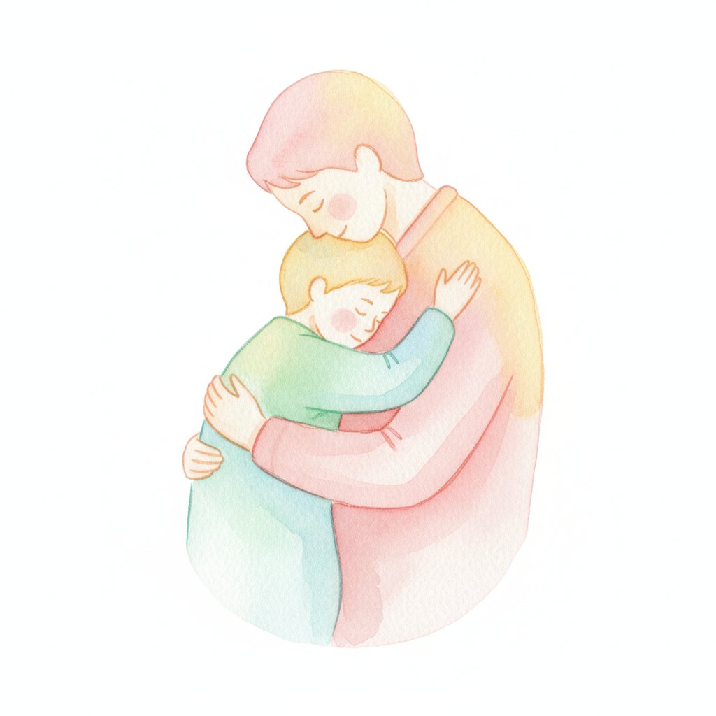 A parent gently comforting a young child to help them calm down