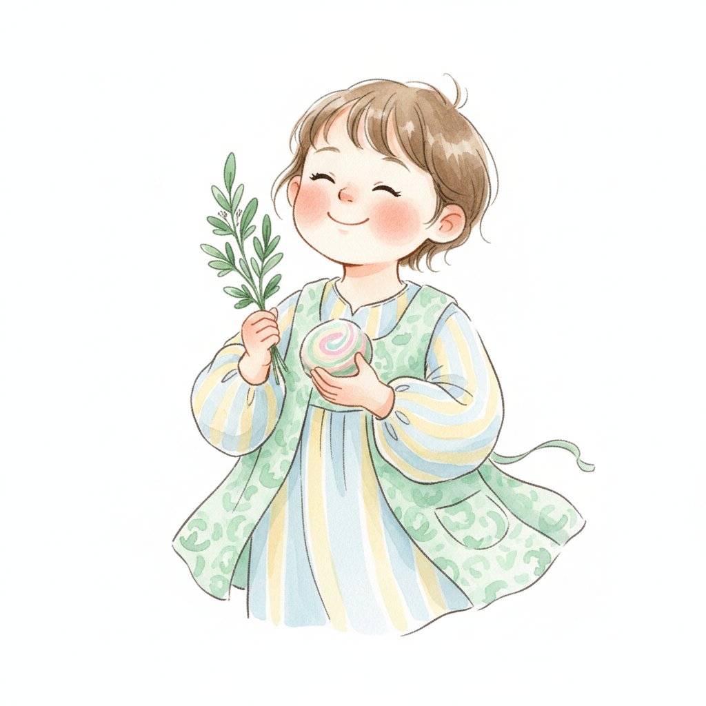 A child smelling fragrant herbs and scented play dough