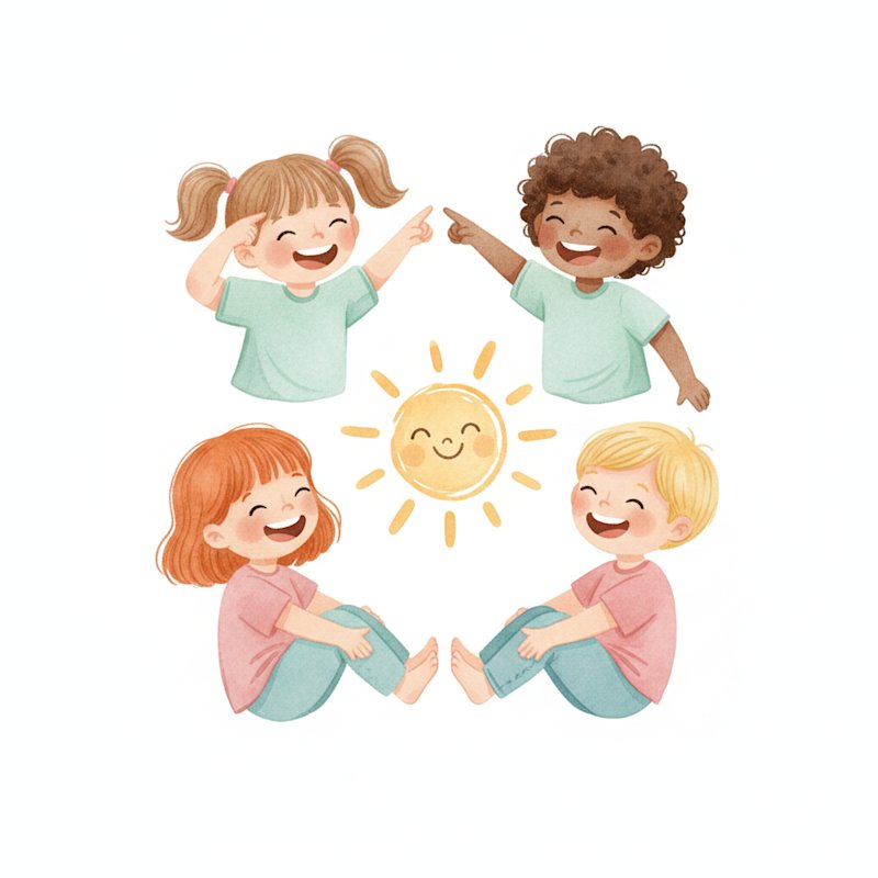 cheerful young children happily pointing to their head, shoulders, knees and toes