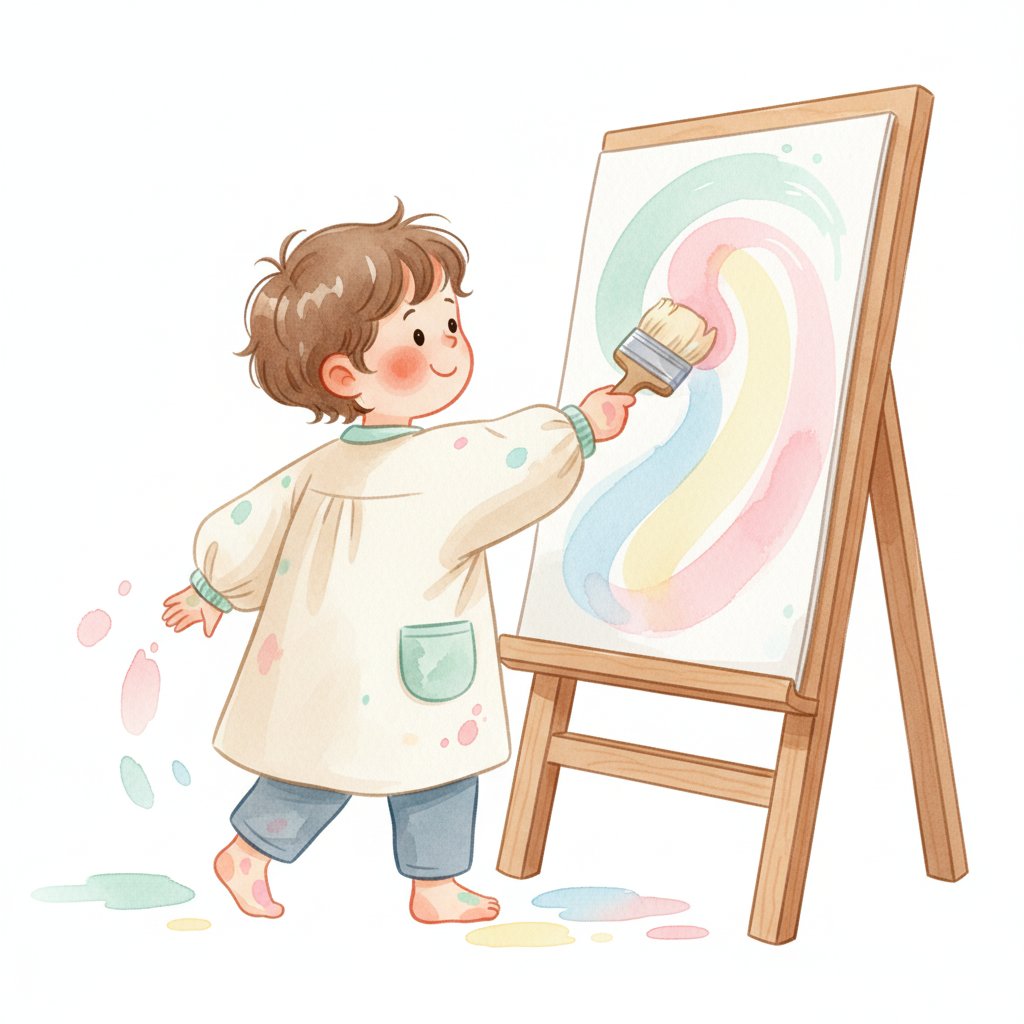 Child painting colorful strokes at an easel
