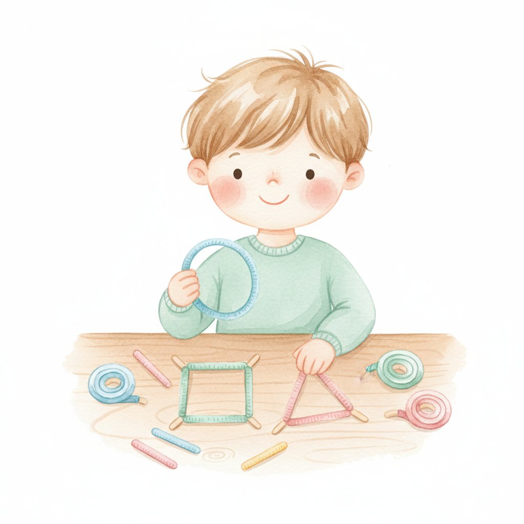 A child building shapes from craft sticks and pipe cleaners