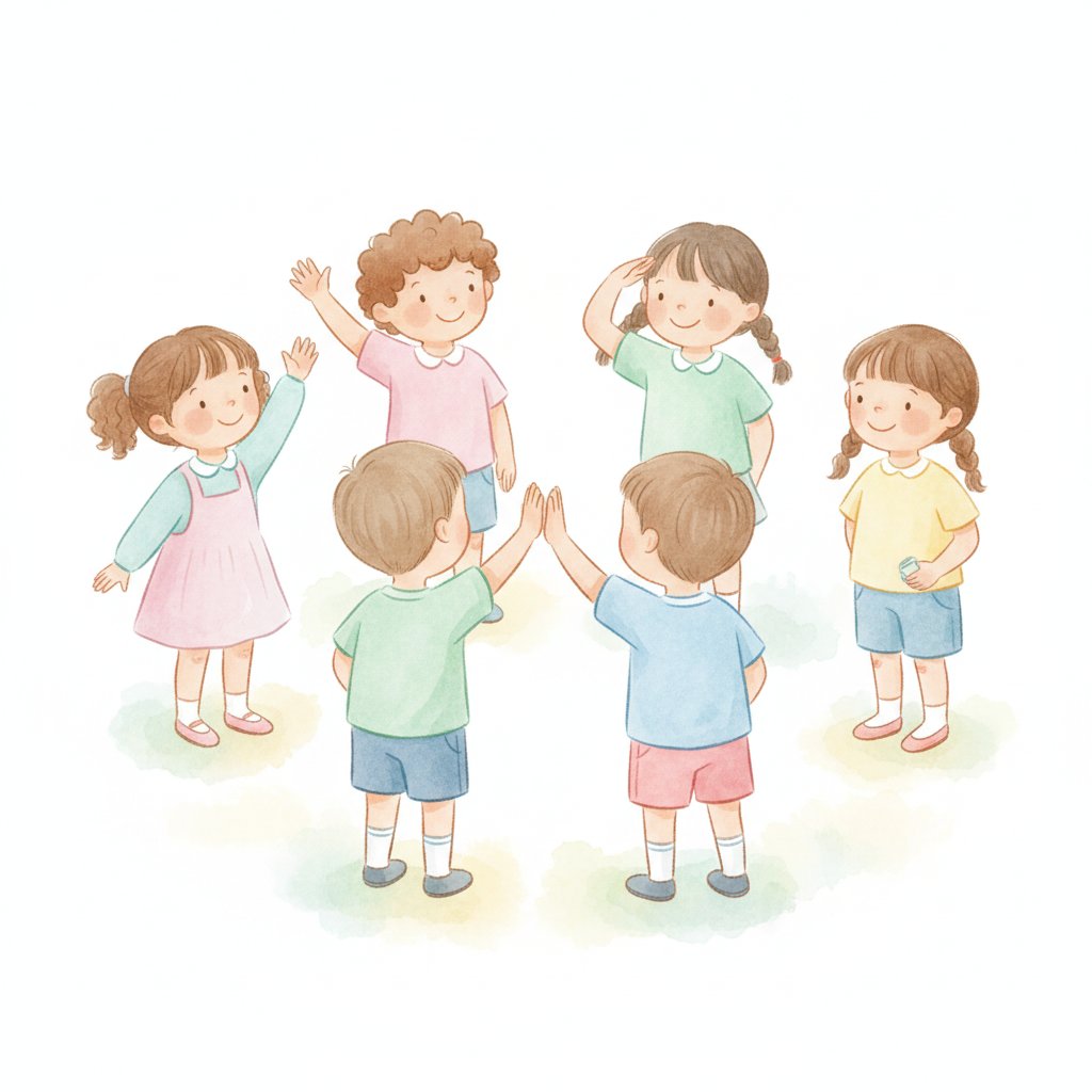 preschoolers waving and greeting each other in a warm morning circle